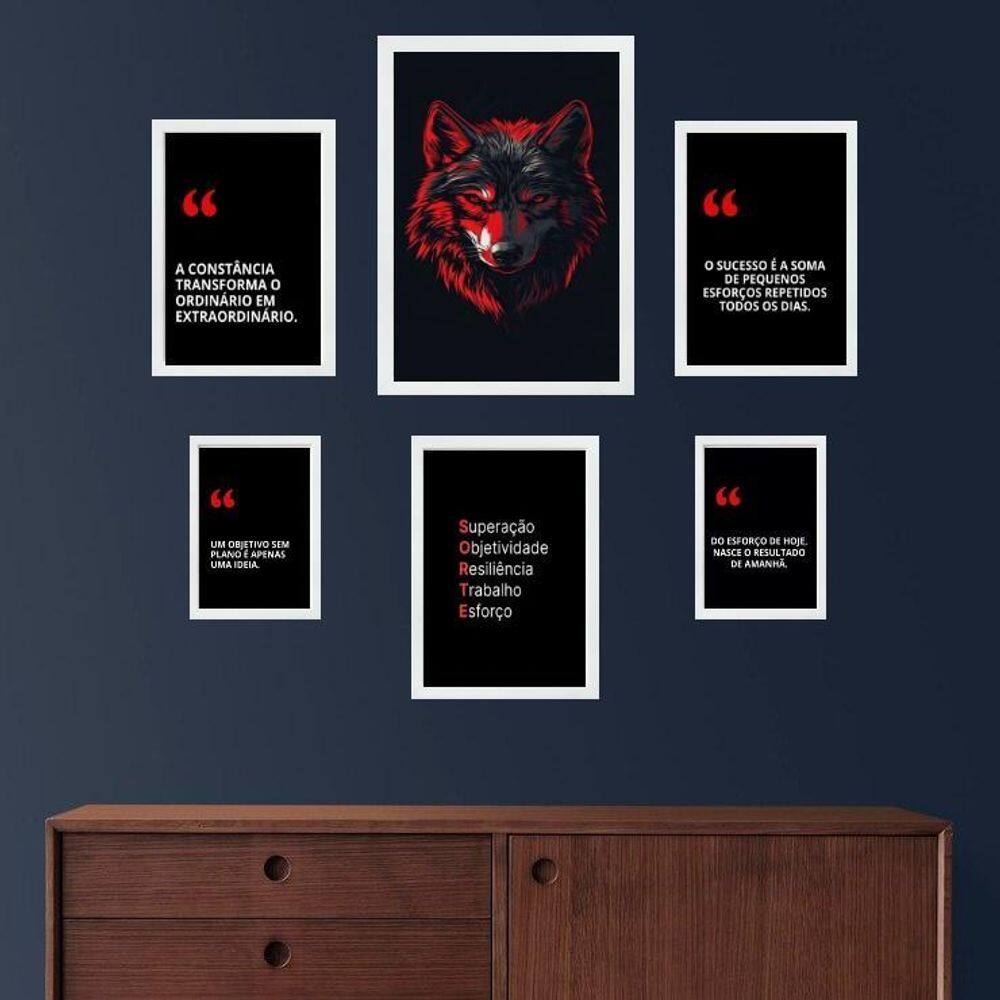 Composição 6 Quadros Motivacionais Sucesso - Lobo