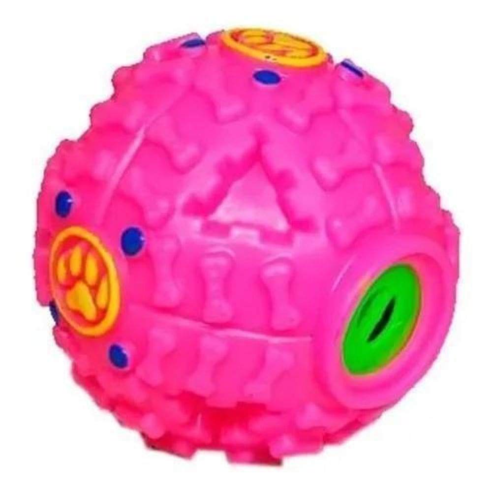 Bola Porta Petisco Ração Tag Brinquedos Pet Tam M 9Cm Rosa