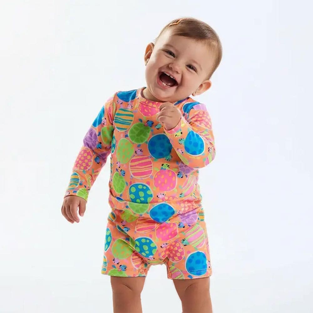 Macaquinho Praia Bebê e Infantil Proteção UV Tartarugas Laranja Up Baby