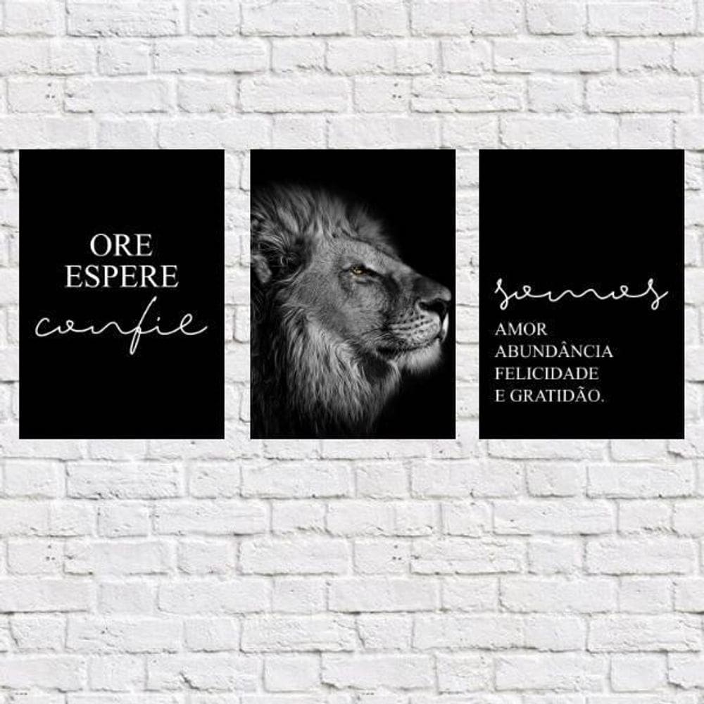 Kit 3 Placas Decorativas Leão Frases 18X27Cm