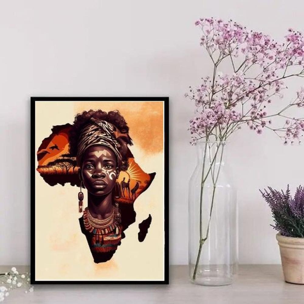 Quadro decorativo arte povo africano 24x18cm - vidro