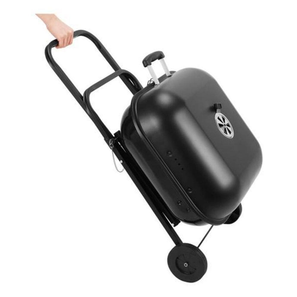 Churrasqueira A Bafo A Carvão Portátil Com Rodinhas - Preto