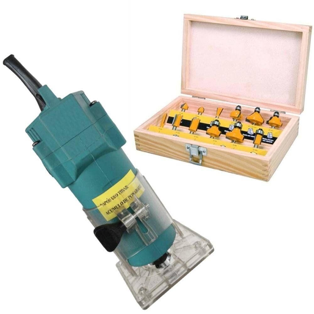 Jogo Kit Fresas Pra Tupia 15 Pçs 8Mm + Estojo De Madeira.