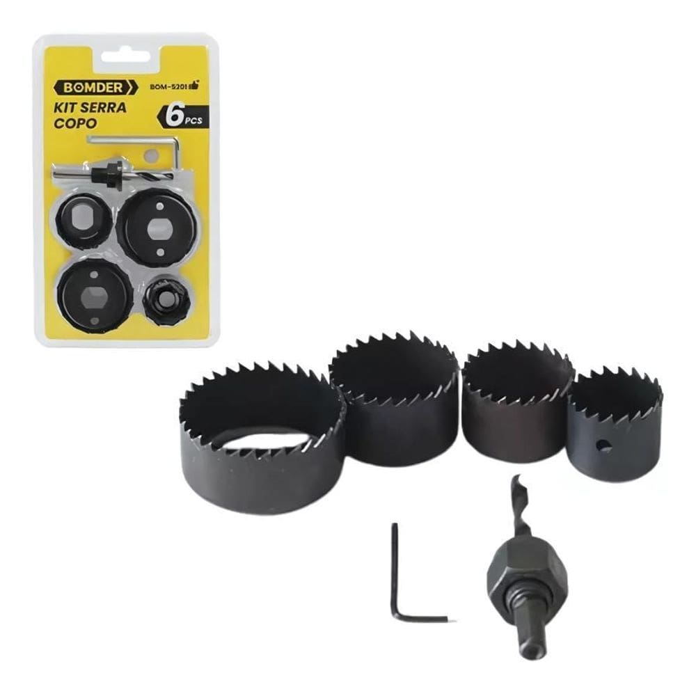 Kit Serra Copo 6 Peças Madeira, Pvc E Gesso Qualidade