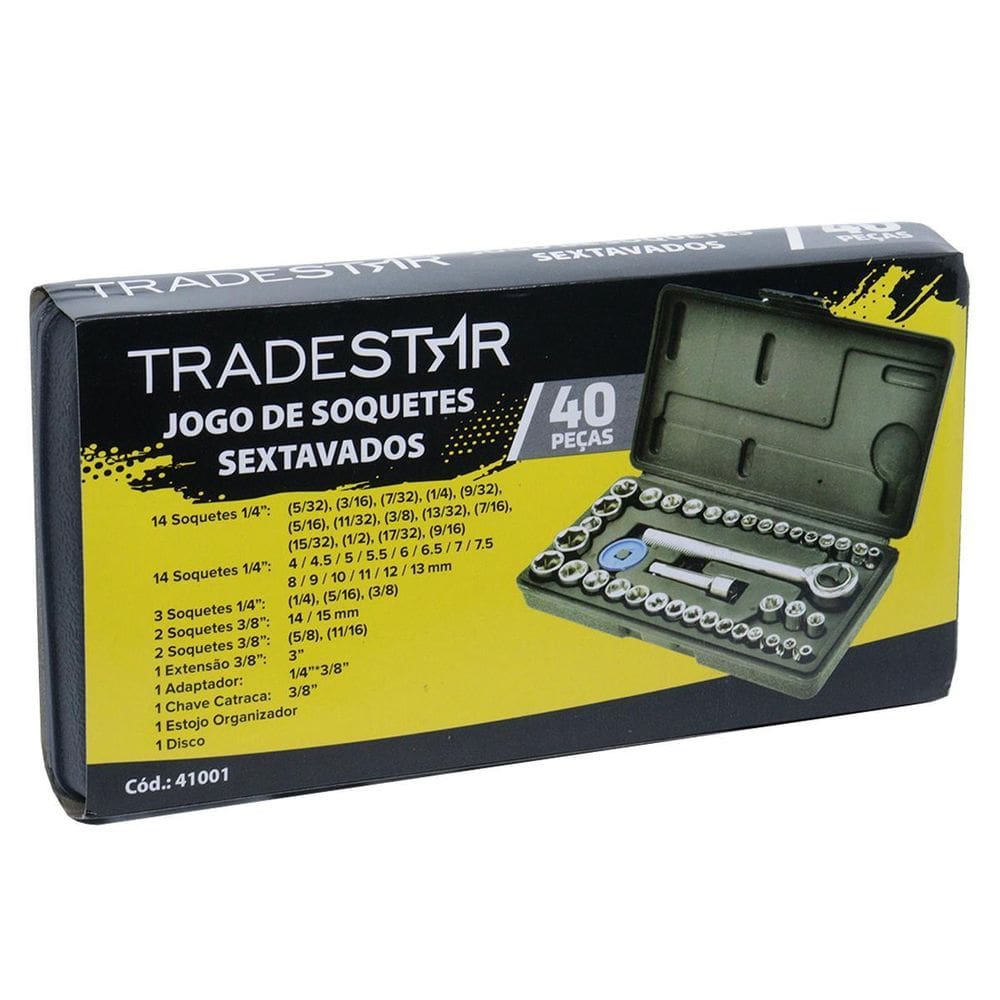 Jogo De Soquetes Sextavado C/Chave Catraca 40Pçs