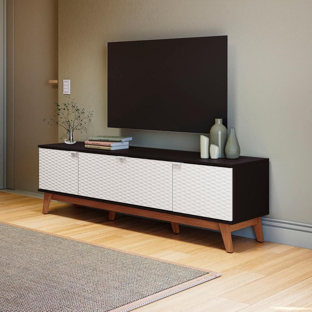 Rack Kappesberg 3 Portas 3D Preto Fosco/Branco 180cm