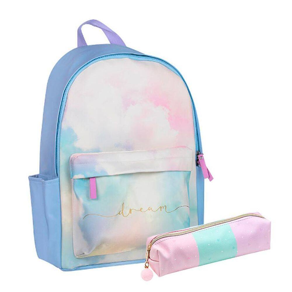 Mochila Dreams Nuvem Colorida + Estojo Verde e Rosa | BRW