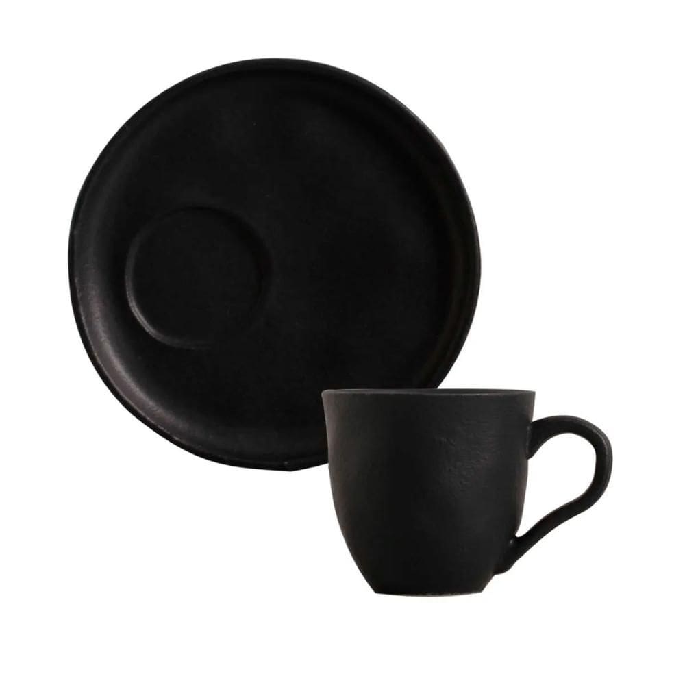 Jogo de 6 Xícaras de Chá 170 ml com Pires Descentraizado Preto Matte Porto Brasil
