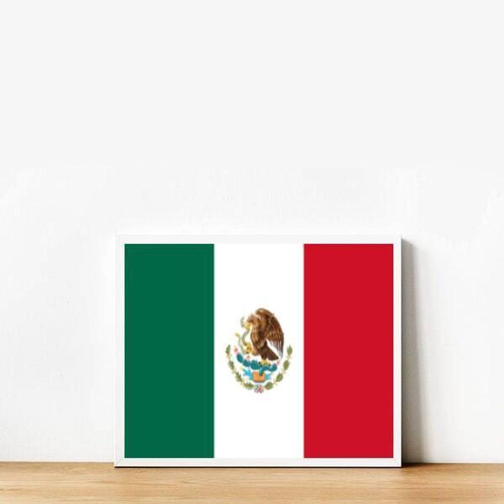 Quadro Decorativo Bandeira México 45X34Cm Moldura Branca