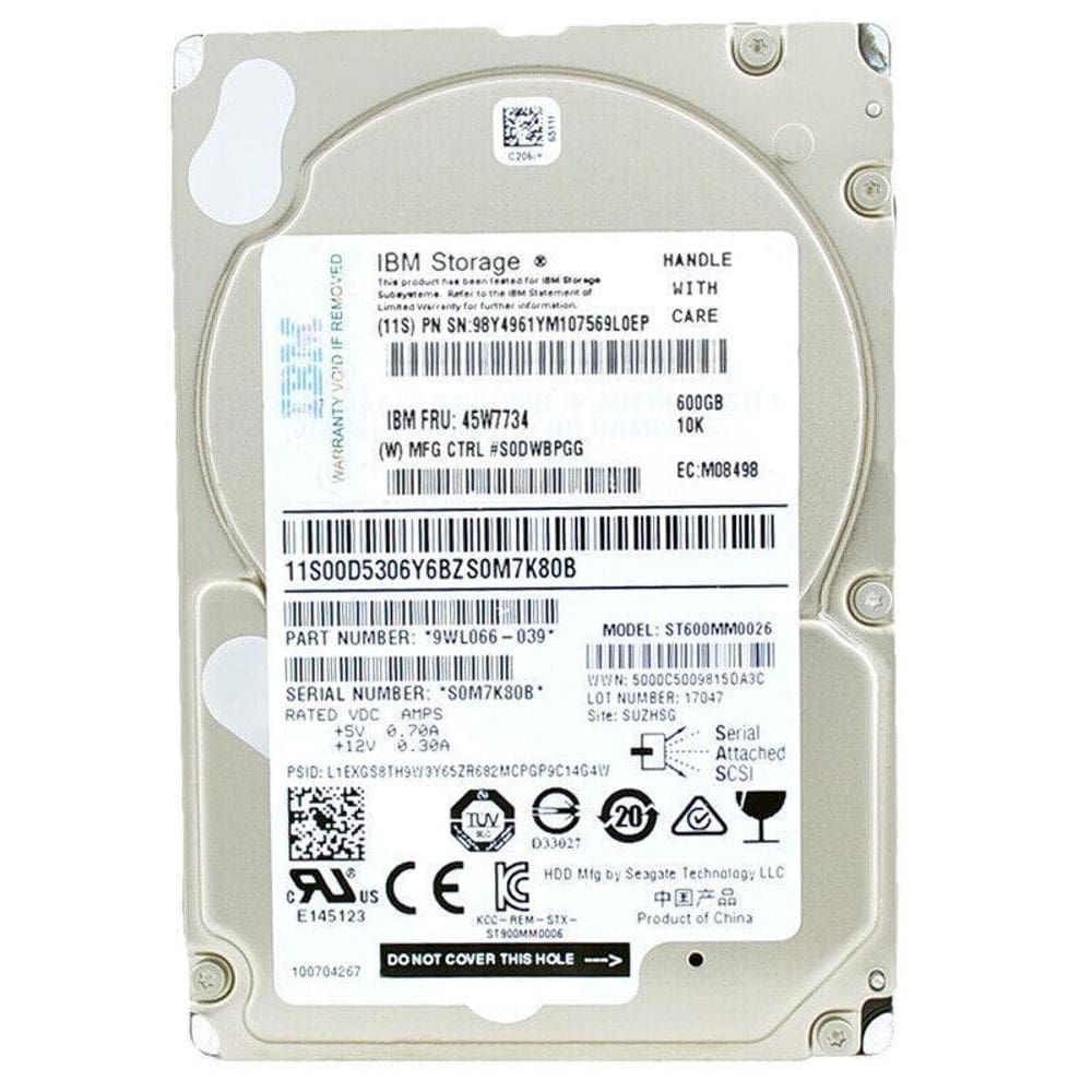 Hd Sas Ibm 600Gb 10K 2.5 45W7734 St9600105ss 9Vw066-039