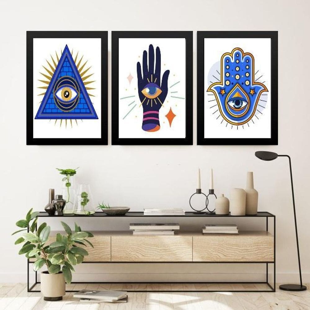 Kit 3 Quadros Decoração Esotérica - Olho Grego 45X34Cm