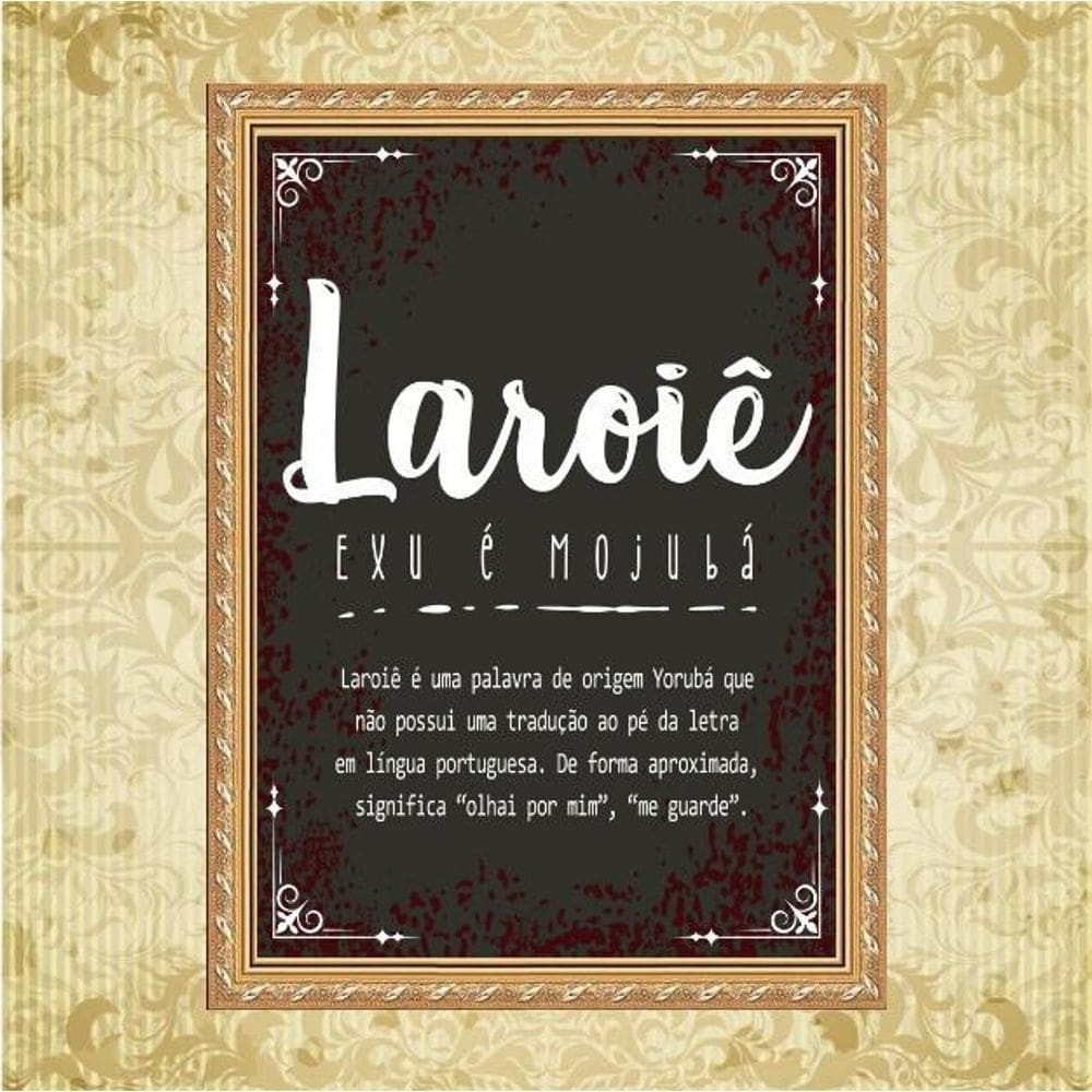 Quadro Moldura Dourada Exu Laroiê 33X24Cm