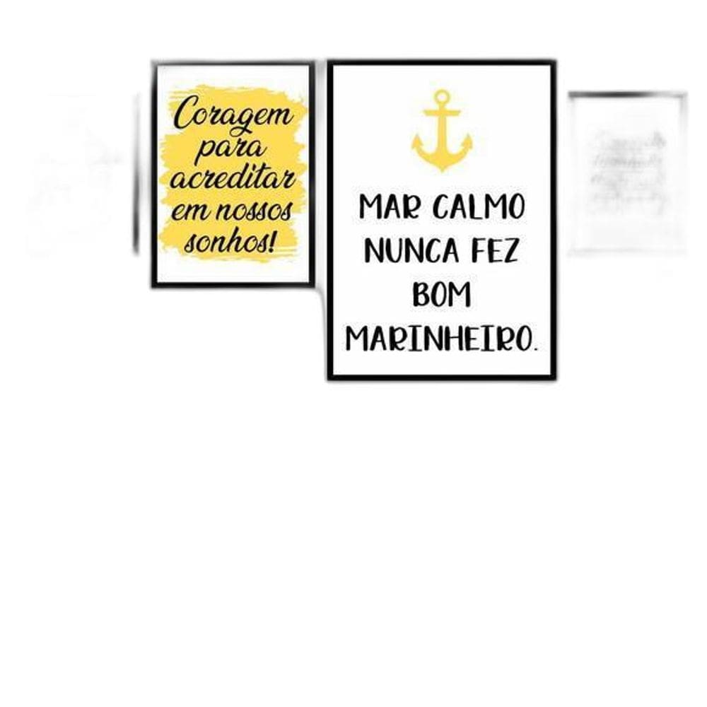 Kit 4 Quadros Decorativos Mar Calmo-Amarelo 24X18Cm