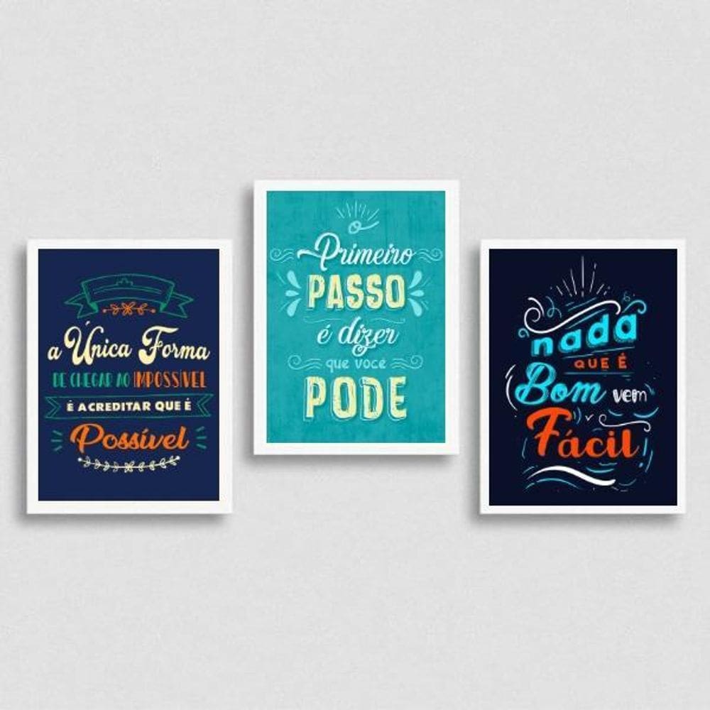 Kit 3 Quadros Frases Motivacionais Corporativas 45X34 Branca