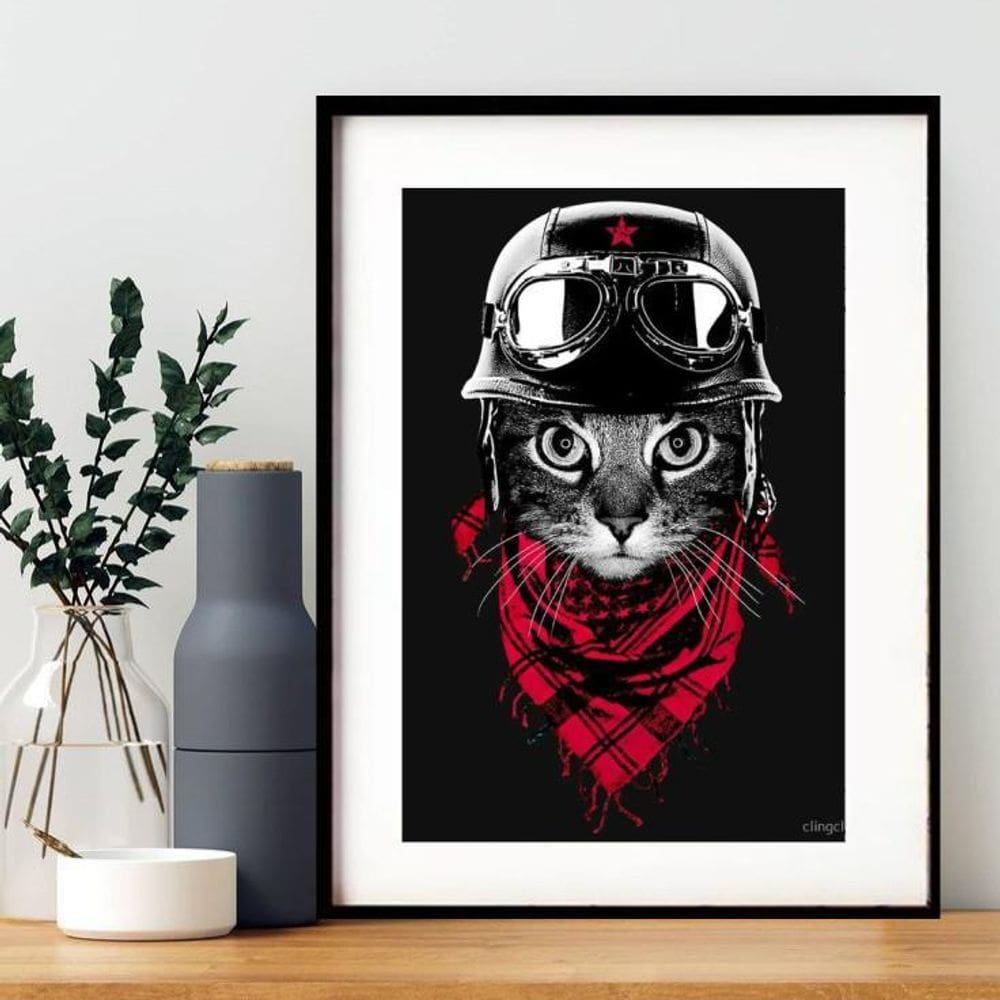 Quadro Gatinho Motociclista - 60X48Cm