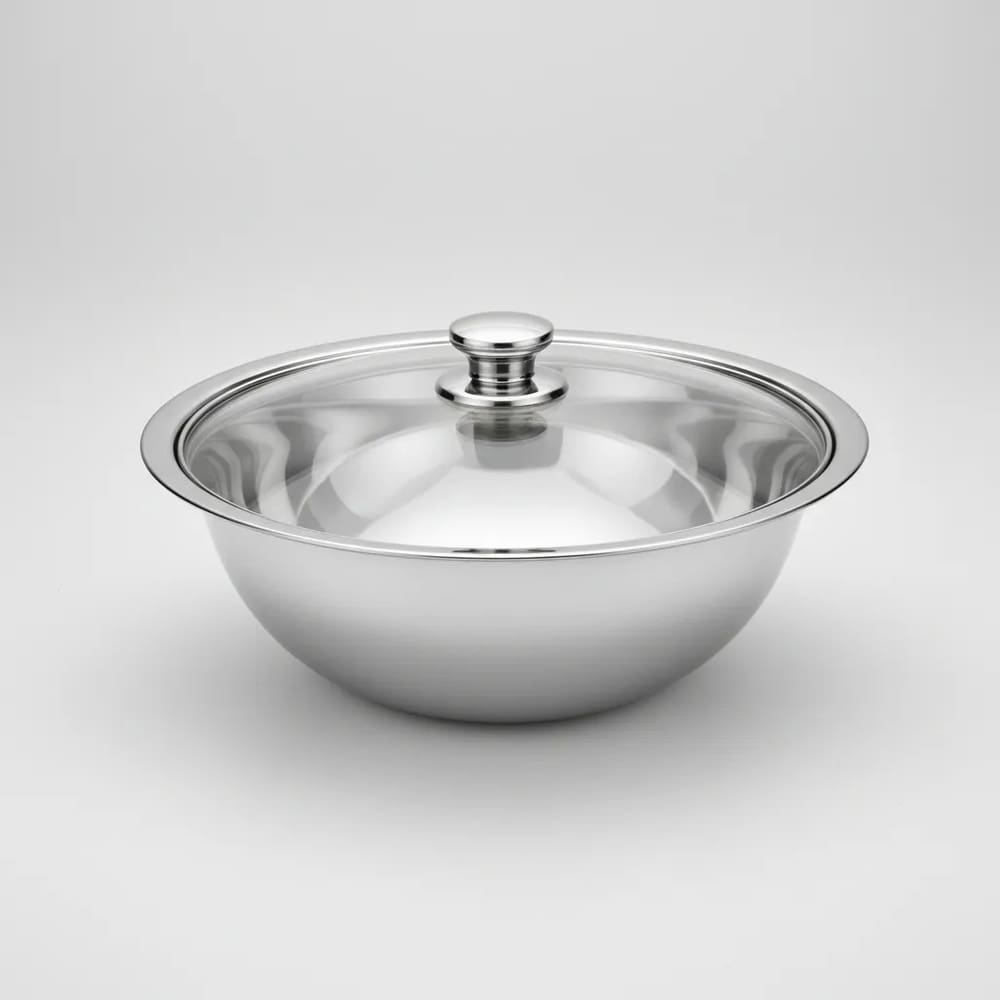 Saladeira Travessa Bowl Inox Polido Tampa Vidro Resistente Grande Mesa Posta