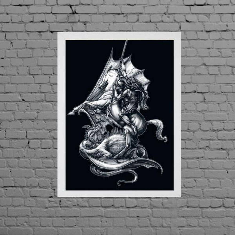 Quadro Desenho São Jorge Preto E Branco