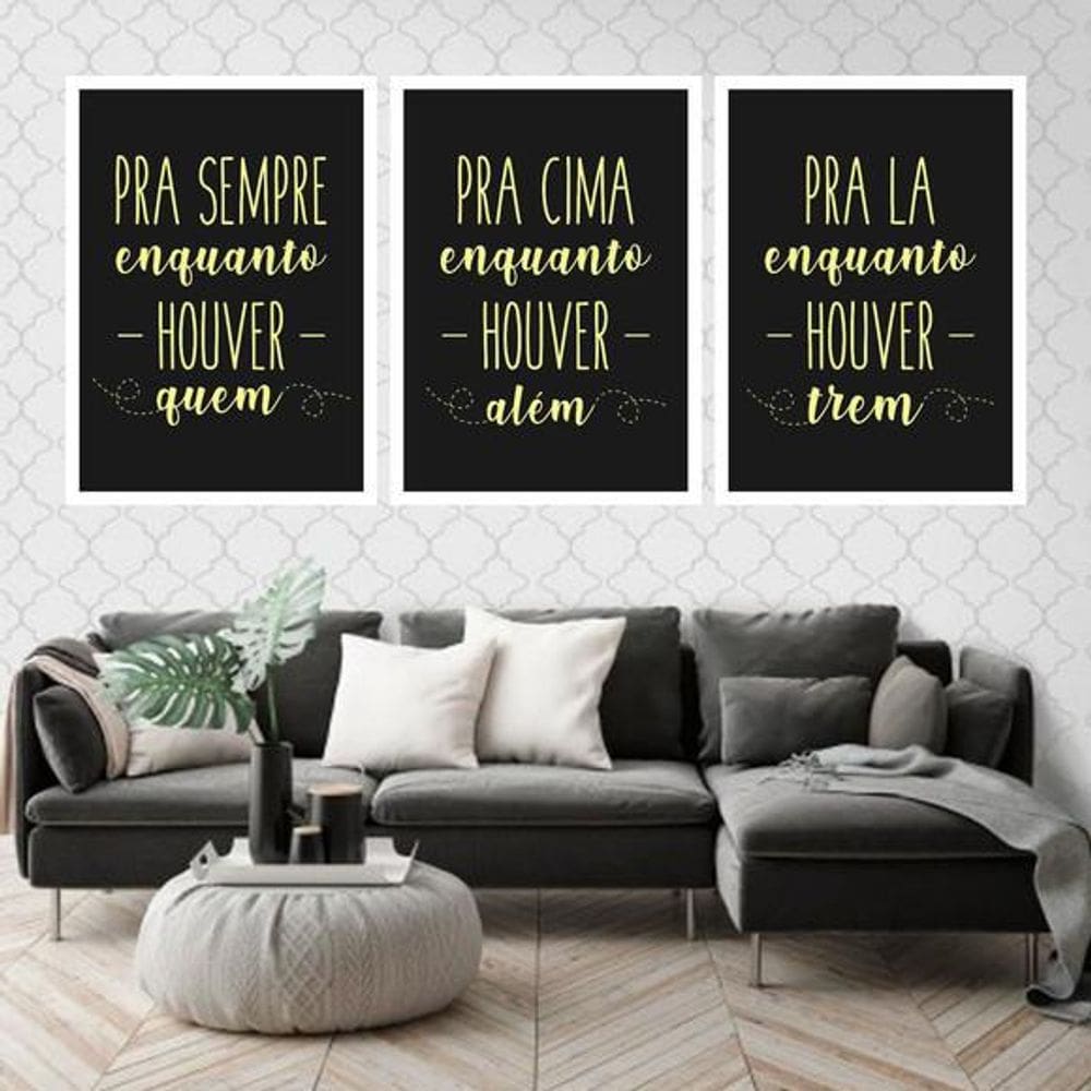 Kit Quadro Decorativo Pra Sempre, Pra Cima, Pra Lá 3 Peças