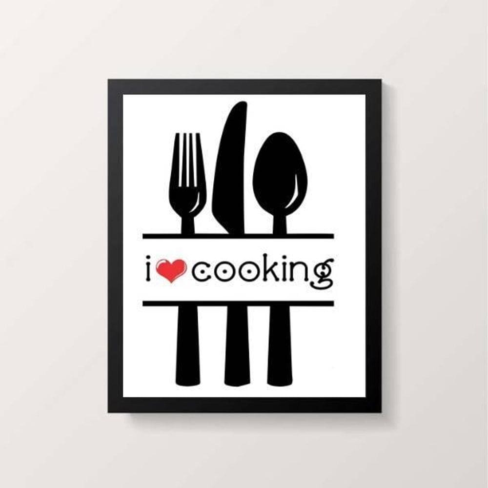 Quadro Decorativo I Love Cooking 45X34Cm Com Vidro Preta
