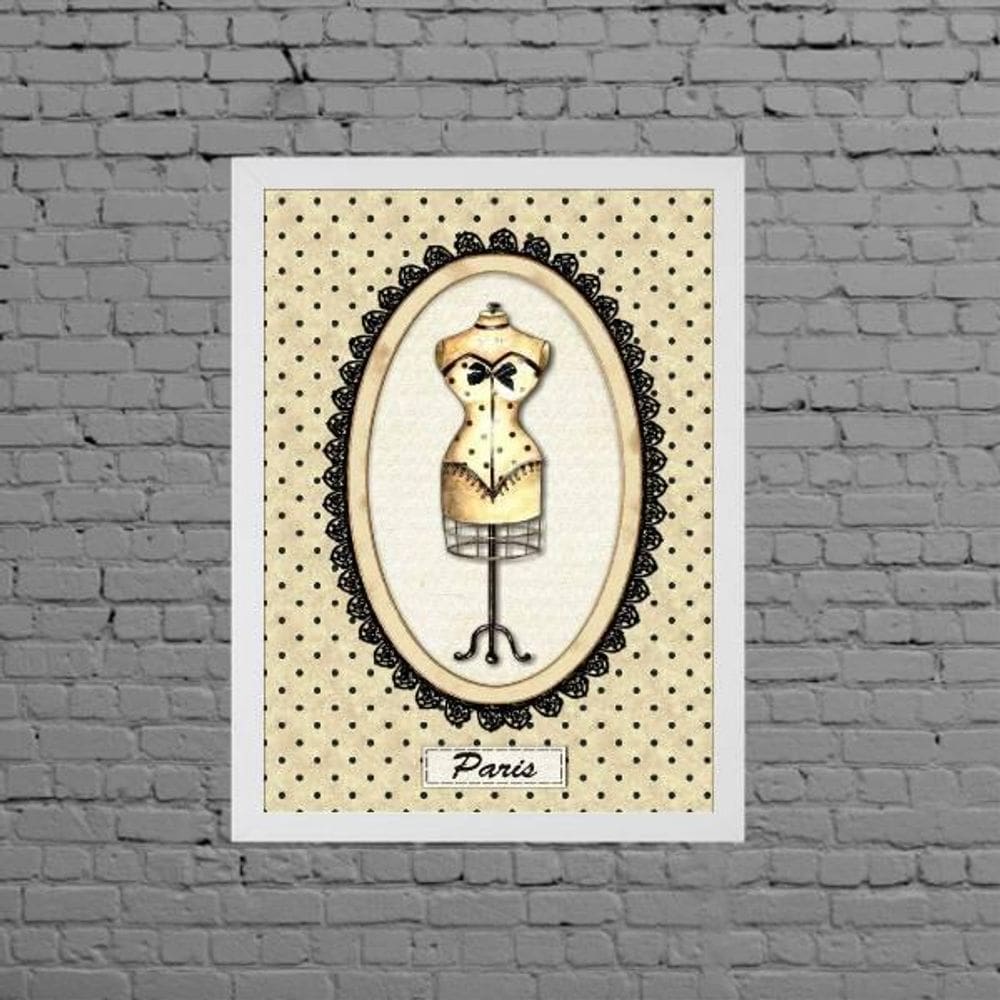 Quadro Manequim De Costura Paris 45X34Cm Moldura Branca