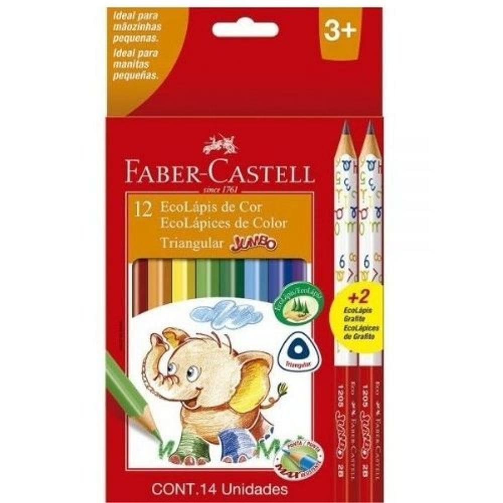 Ecolapis Jumbo Triangular C/12 Cores +2 EcoLápis Faber Castell