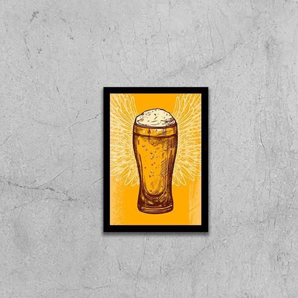Quadro Copo De Cerveja Com Asas 33X24Cm - Moldura Preta