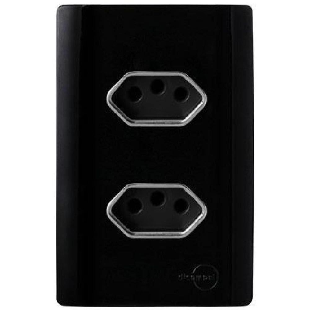 Cj Tomada Dupla 20A 4X2 - Novara Preto Brilhante Cromado