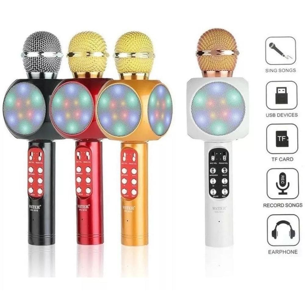 Microfone S/ Fio Karaoke Led Grava E Canta Ao Mesmo Tempo