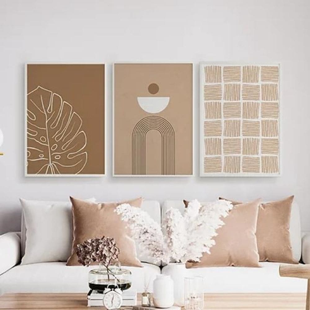 Kit 3 Quadros Abstratos Textura Marrom 24X18Cm Branca