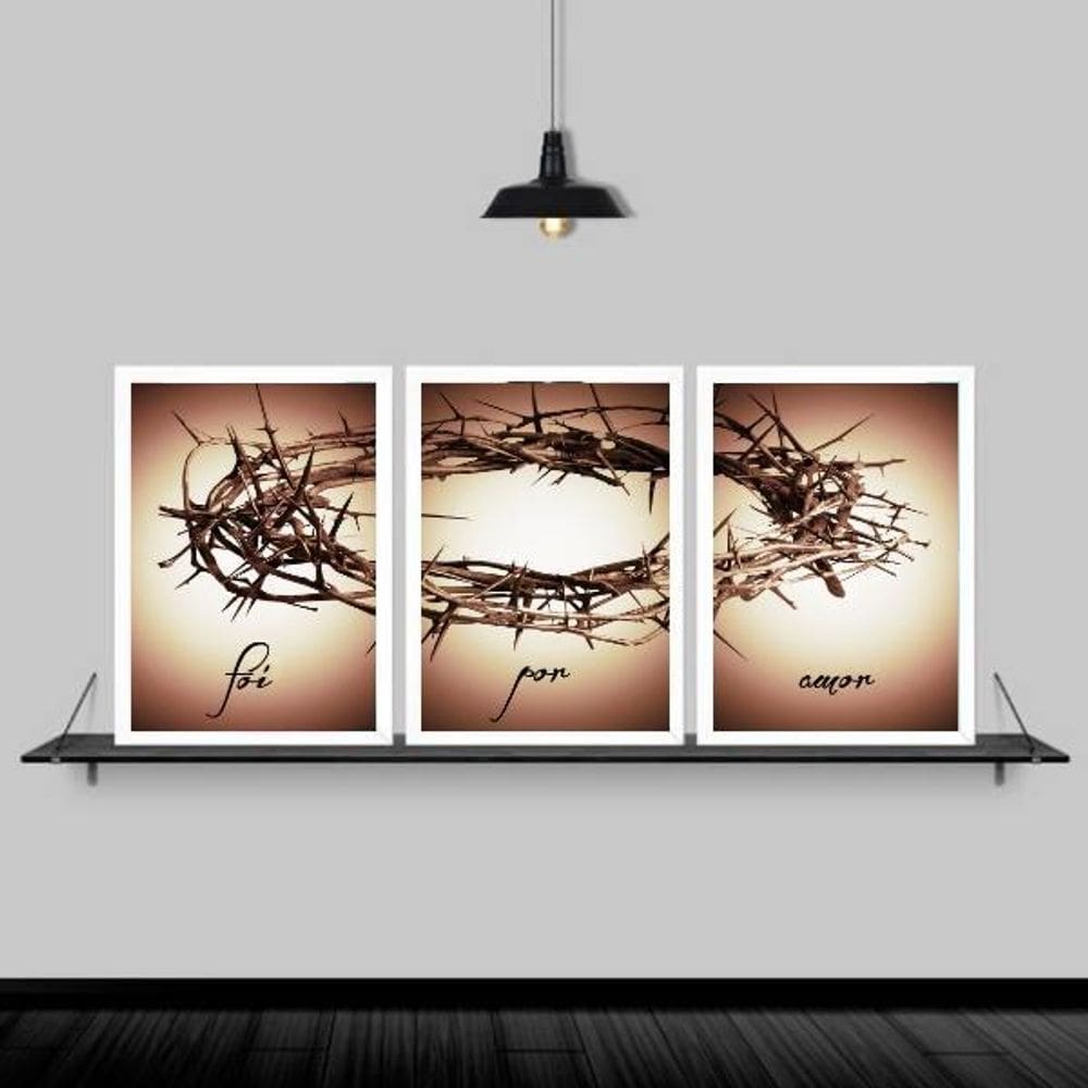 Kit 3 Quadros Decorativos Coroa De Espinhos 33X24Cm Branca
