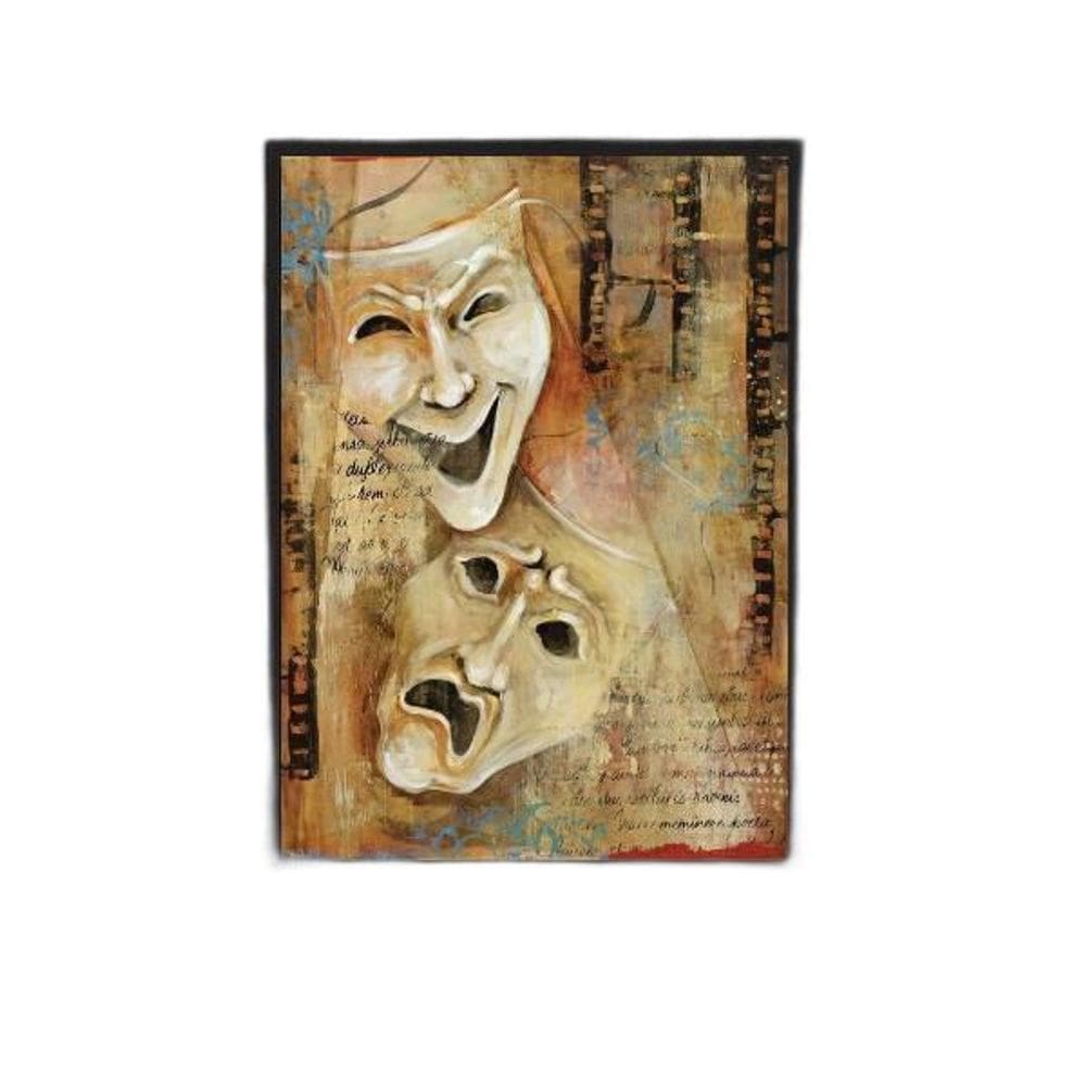 Quadro Máscaras Símbolo Teatro 24X18Cm Moldura Preta
