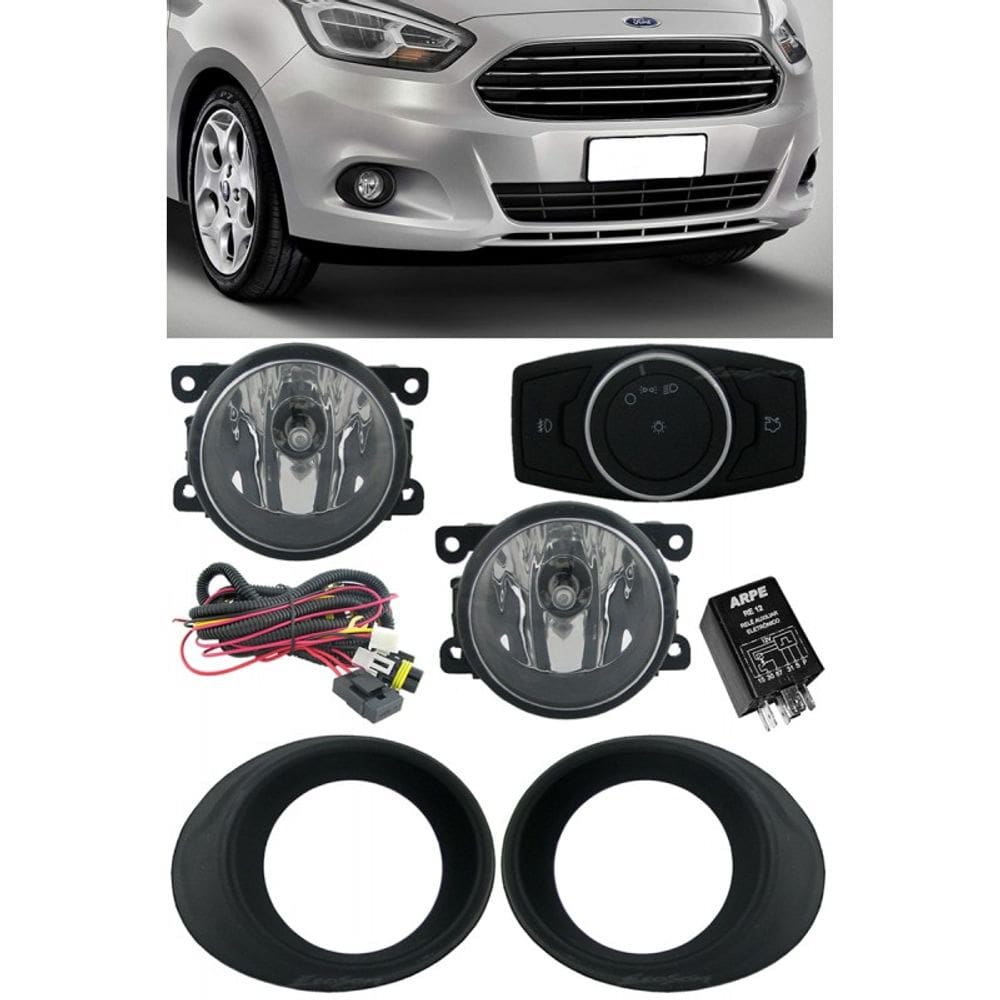 Kit Farol de Milha Neblina Ford Novo Ka 2014 a 2018 - Interruptor Modelo Painel + Molduras