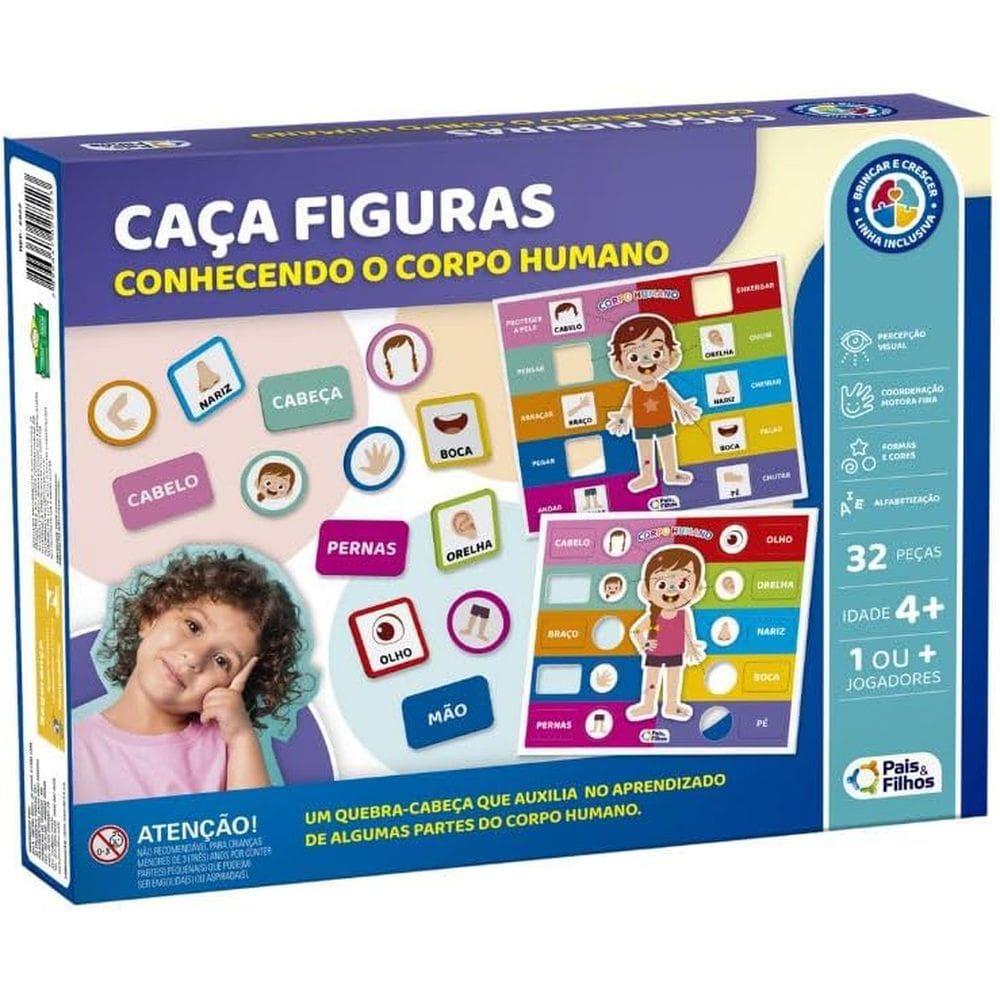Jogo Caça Figuras - Conhecendo o Corpo Humano - 32 Peças - Pais e Filhos
