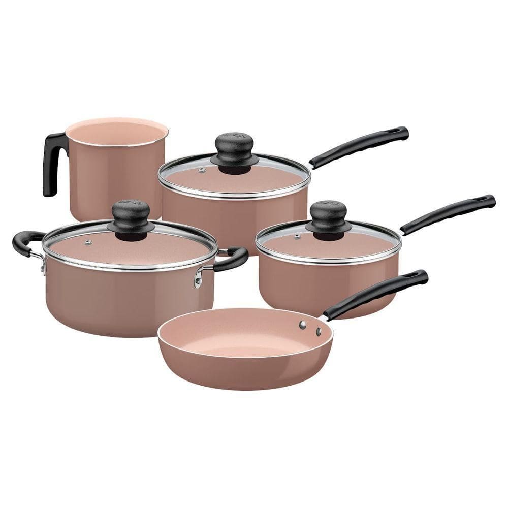 Jogo De Panelas Tramontina 5 Peças Em Alumínio Com Revestimento Interno Cerâmico Capuccino