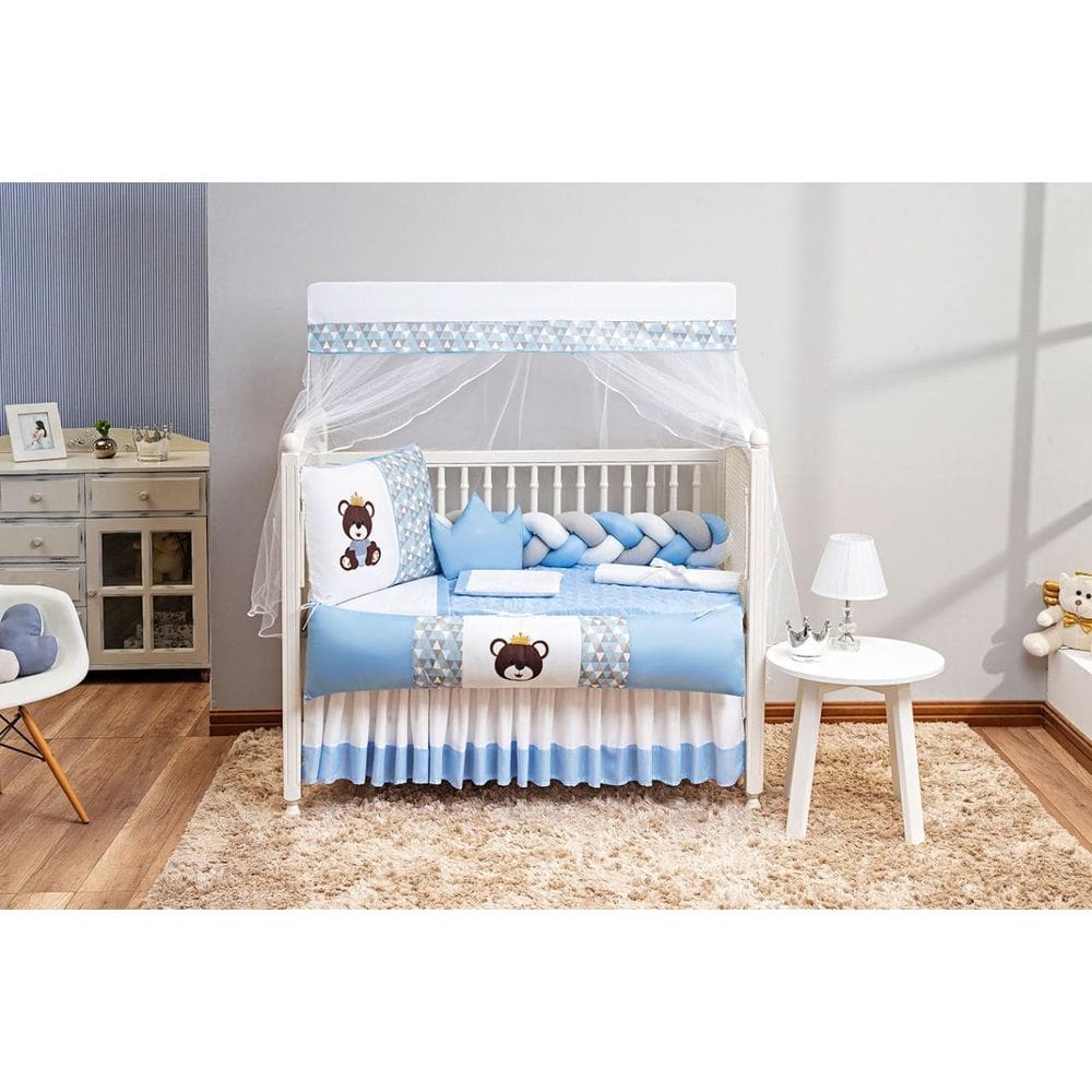 Kit Enxoval De Berço Masculino Completo 11 Peças Azul Claro