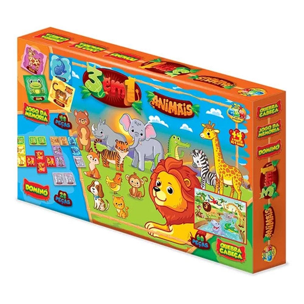 Kit Jogos 3 em 1 Animais - GGB Brinquedos