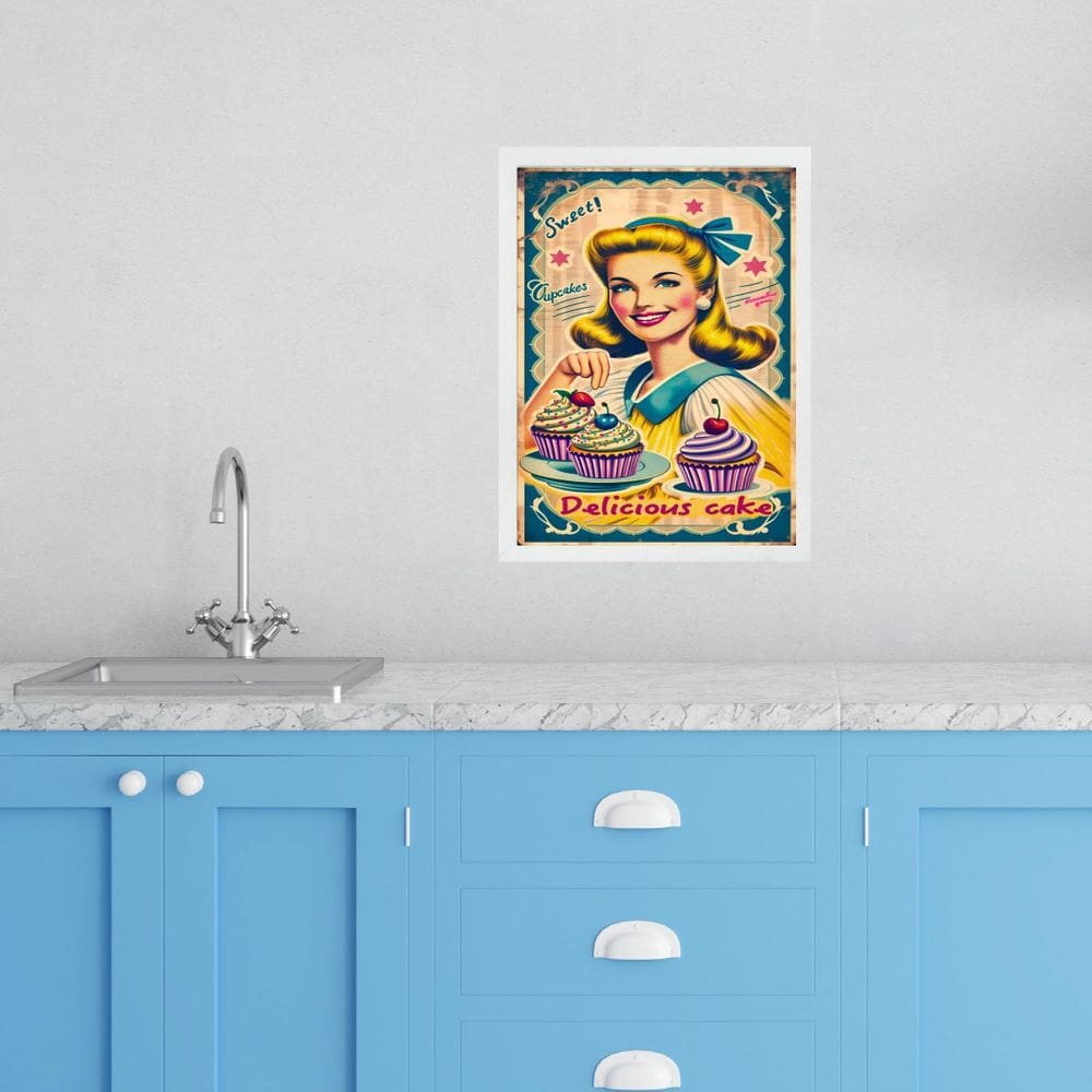 Quadro Cozinha Retro Cupcakes - Pin Up 33X24Cm - Com Vidro