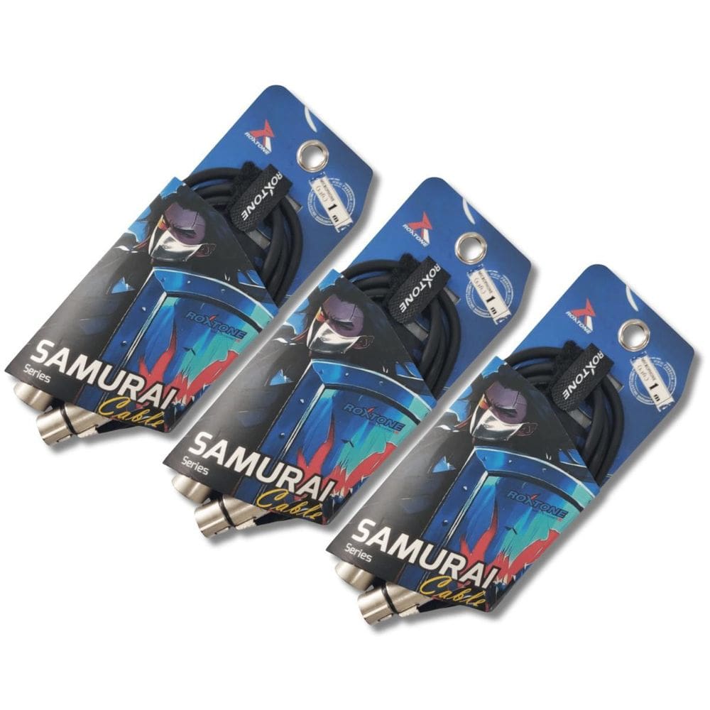 Kit 3 Cabo Xlr X Xlr 1M Microfone Samurai Prof Roxtone