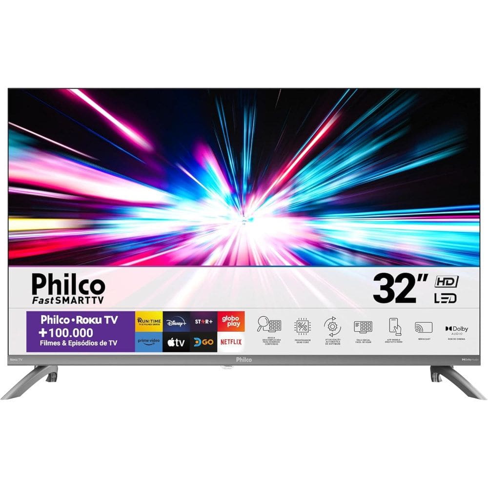 Smart TV 32” Philco Roku P32CRA HD Wi-Fi Dual Band Dolby Audio Borda Infinita