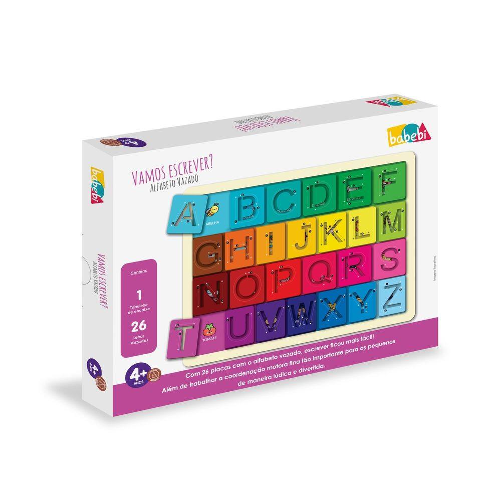 Jogo Infantil Educativo Vamos Escrever? Alfabeto Vazado - Babebi