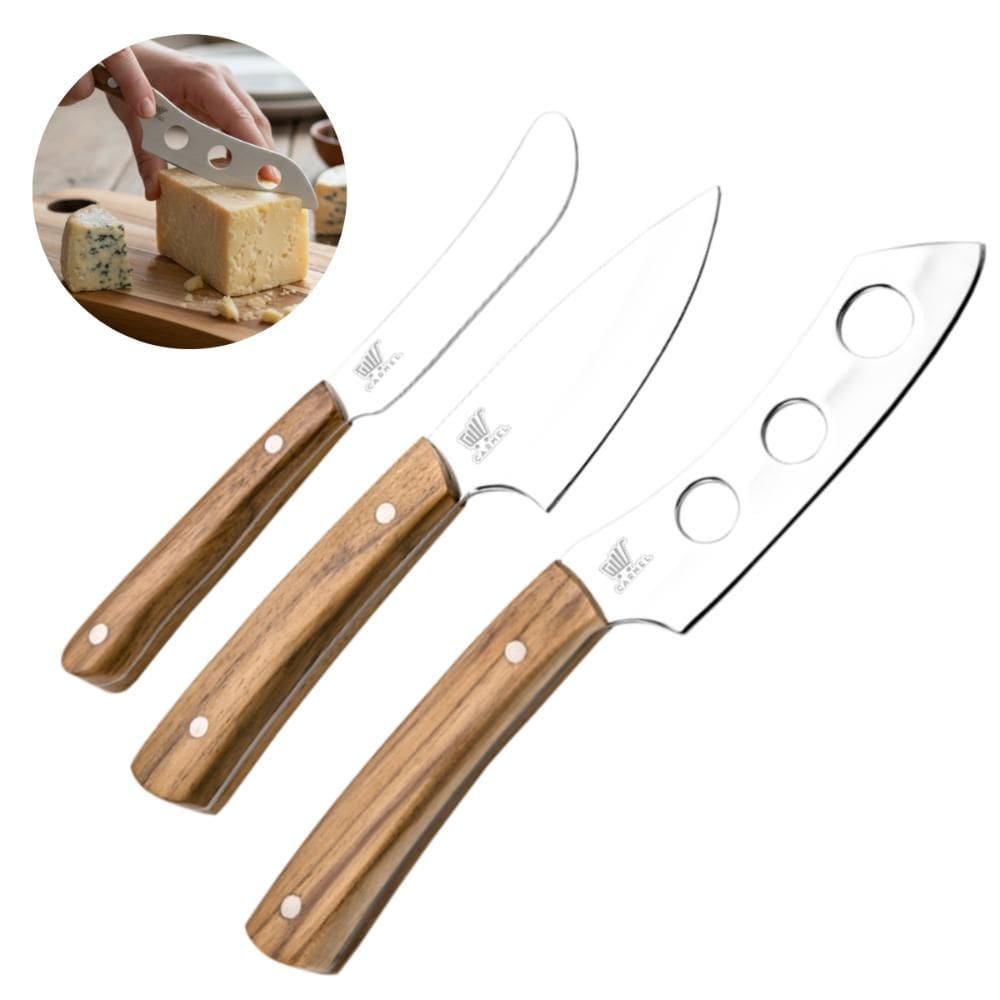 Kit 2 Facas Para Queijo Inox Com Espátula Cabo de Madeira Carmel Imports