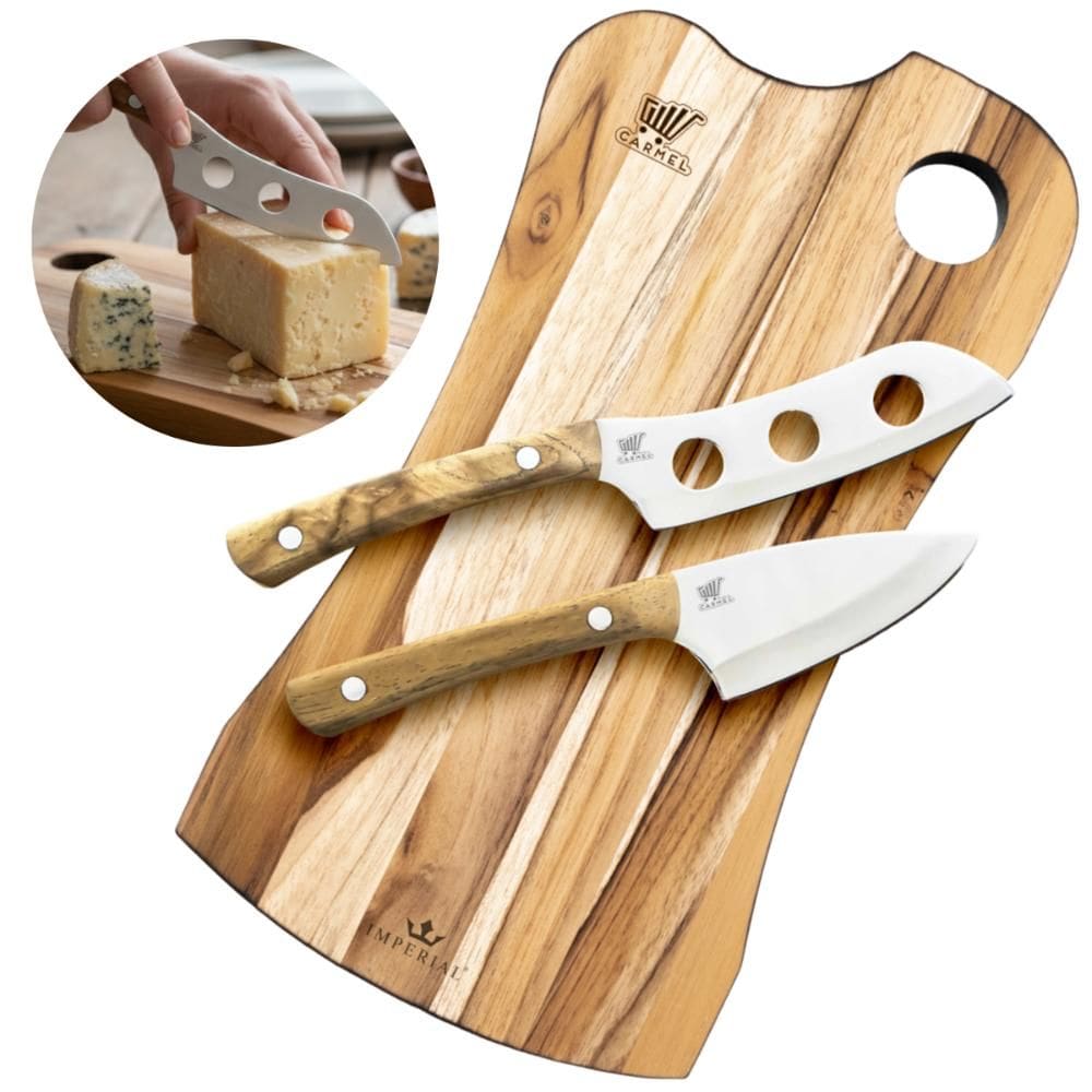 Kit 2 Facas Para Queijo Inox Com Tábua Cabo de Madeira Carmel Imports