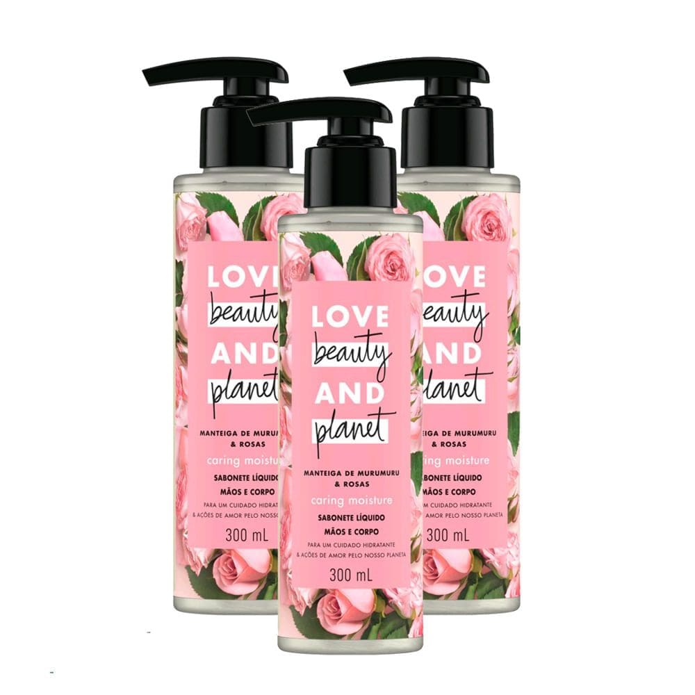 Kit 3X 300ml Sabonete Líquido Love Beauty And Planet Caring Moisture