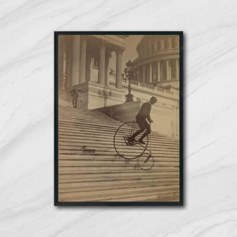 Quadro Fotografia Homem Antigo De Bicicleta 33X24Cm Preta