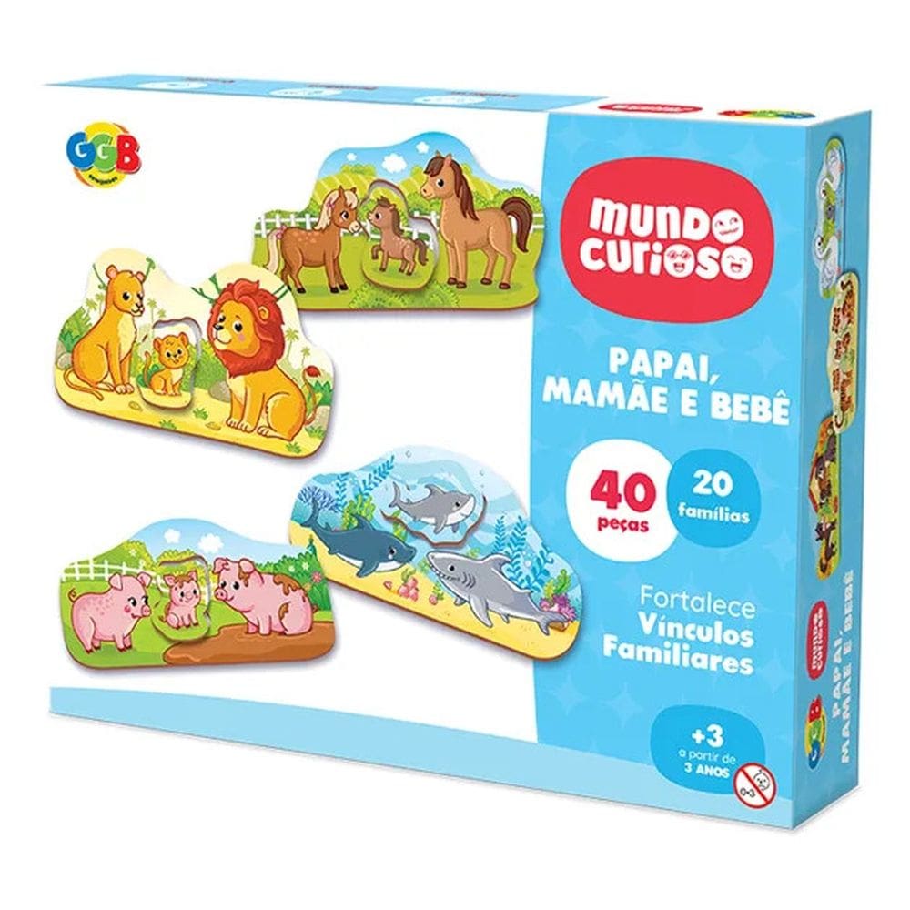 Jogo Papai, Mamãe e Bebê Mundo Curioso 40 peças - GGB Brinquedos