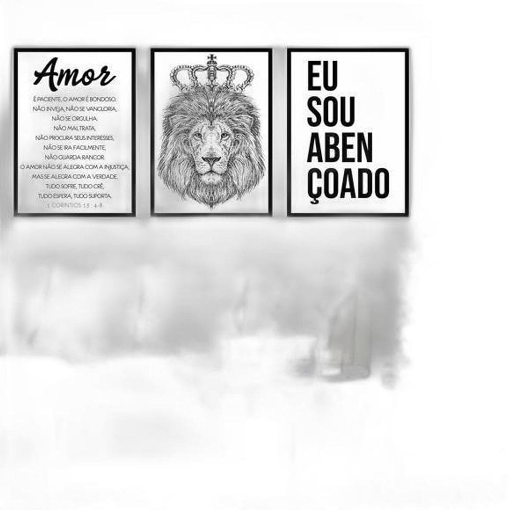 Kit 3 Quadros Eu Sou Abençoado 60X40Cm Moldura Preta