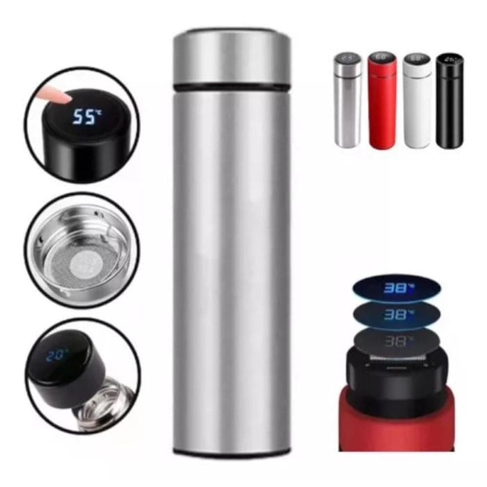 02 Garrafas Térmica Squeeze Medidor Temperatura 500Ml Inox