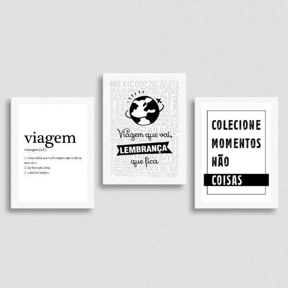 Kit 3 Quadros Colecione Momentos 24X18Cm Moldura Branca