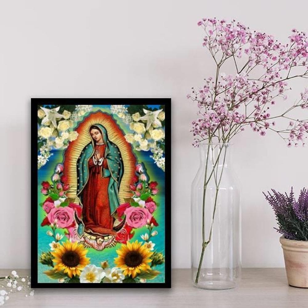 Quadro Mexicano Nossa Senhora De Guadalupe 24X18Cm - Preta