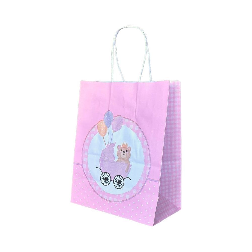 Sacola De Papel Kraft Chá De Bebê Menina Com 10 Unidades
